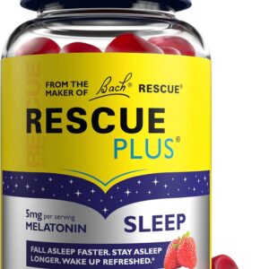 Bach RESCUE PLUS Melatonin Sleep Gummies, Natural Strawberry Flavor, Sleep Aid, Dietary Supplement, Vegan, Gluten-Free, No Artificial Flavors, Colors, 60 Count
