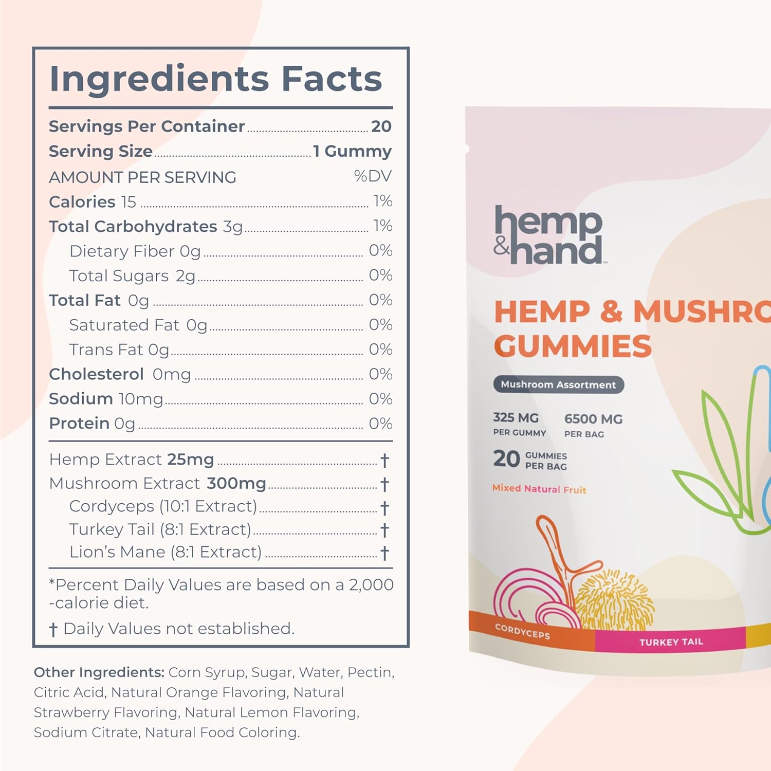 Hemp & Mushroom Gummies 6500mg - Max Strength for Adults - Chill, Inflammation, Natural Pain, Restful Sleep (325mg Gummy) - by Hemp and Hand - Image 6