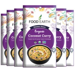 Indian Simmer Sauce – Coconut Curry – Organic, Vegan, Gluten-Free, GMO-Free – Microwavable Cooking Sauce – 12 Pouches (5.29 oz Each)