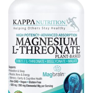 Kappa Nutrition Powered by Magbrain™ Magnesium L-Threonate Plant-Based, 420mg Elemental Magnesium (3 Capsules) from 2,253mg, 120 Vegan Capsules, Brain, Sleep & Muscle Support.