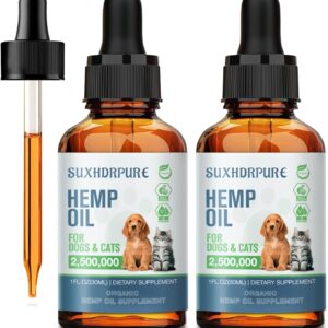 (2 Pack) Hemp Oil for Dogs and Cats - Helps with Anxiety Pain Stress Sleep Arthritis Seizures Relief - Support Hip Joint Health - Hemp Oil Drops Calming Treats