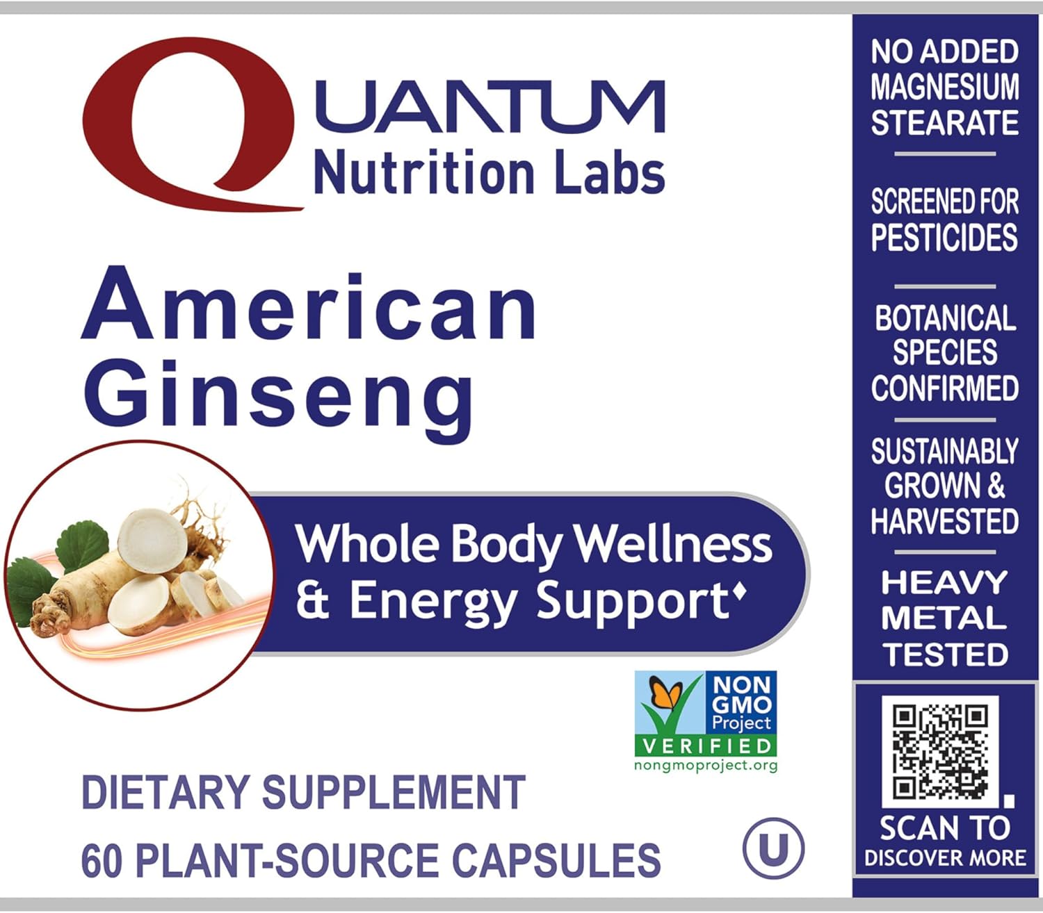 Quantum Nutrition Labs American Ginseng Supplement - North American Herbal Ginseng Root Pills, Calming Energy Herb Extract Supplement - 60 Plant-Based Capsules - Image 3