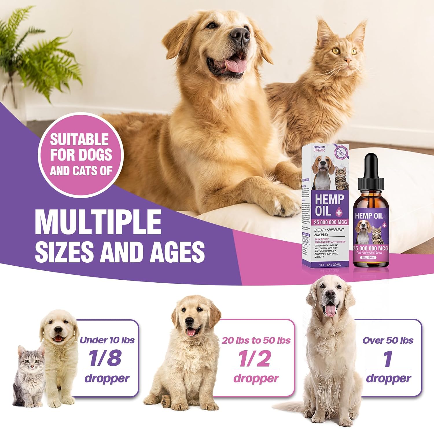 Hemp Oil for Dogs and Cats 3 Pack Relief Pet with Anxiety Stress Pain Aggressive - Image 7