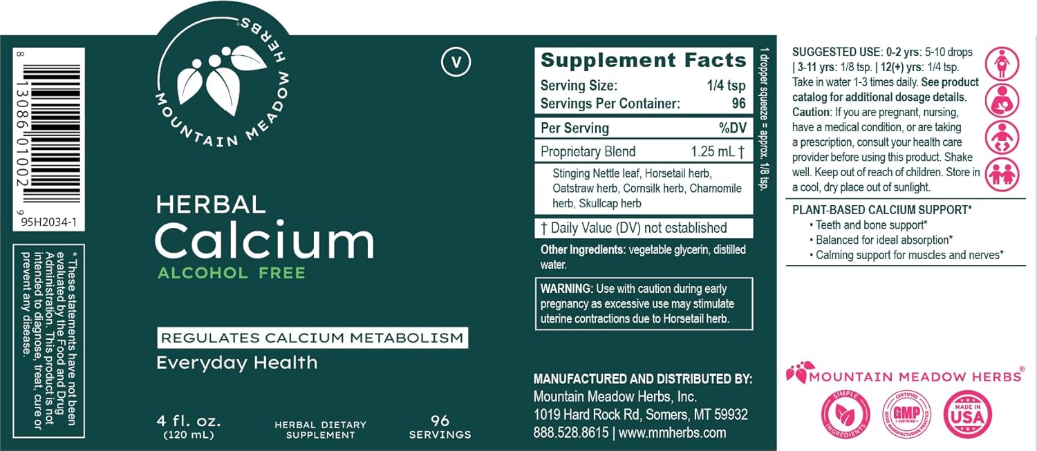 Mountain Meadow Herbs Herbal Calcium – Vegan Liquid Calcium Supplement for Bone & Teeth Support, High Absorption Plant-Based Formula for Adults & Kids - 2 oz - Image 7