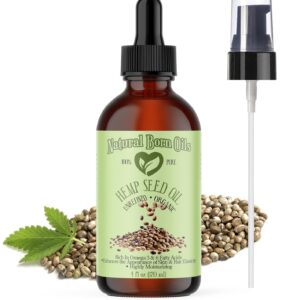 Natural Born Oils Hemp Seed Oil, 4oz, Organic, Cold-Pressed, High in Vitamins & Minerals, Perfect for Skin Revitalization, Hair Nourishment