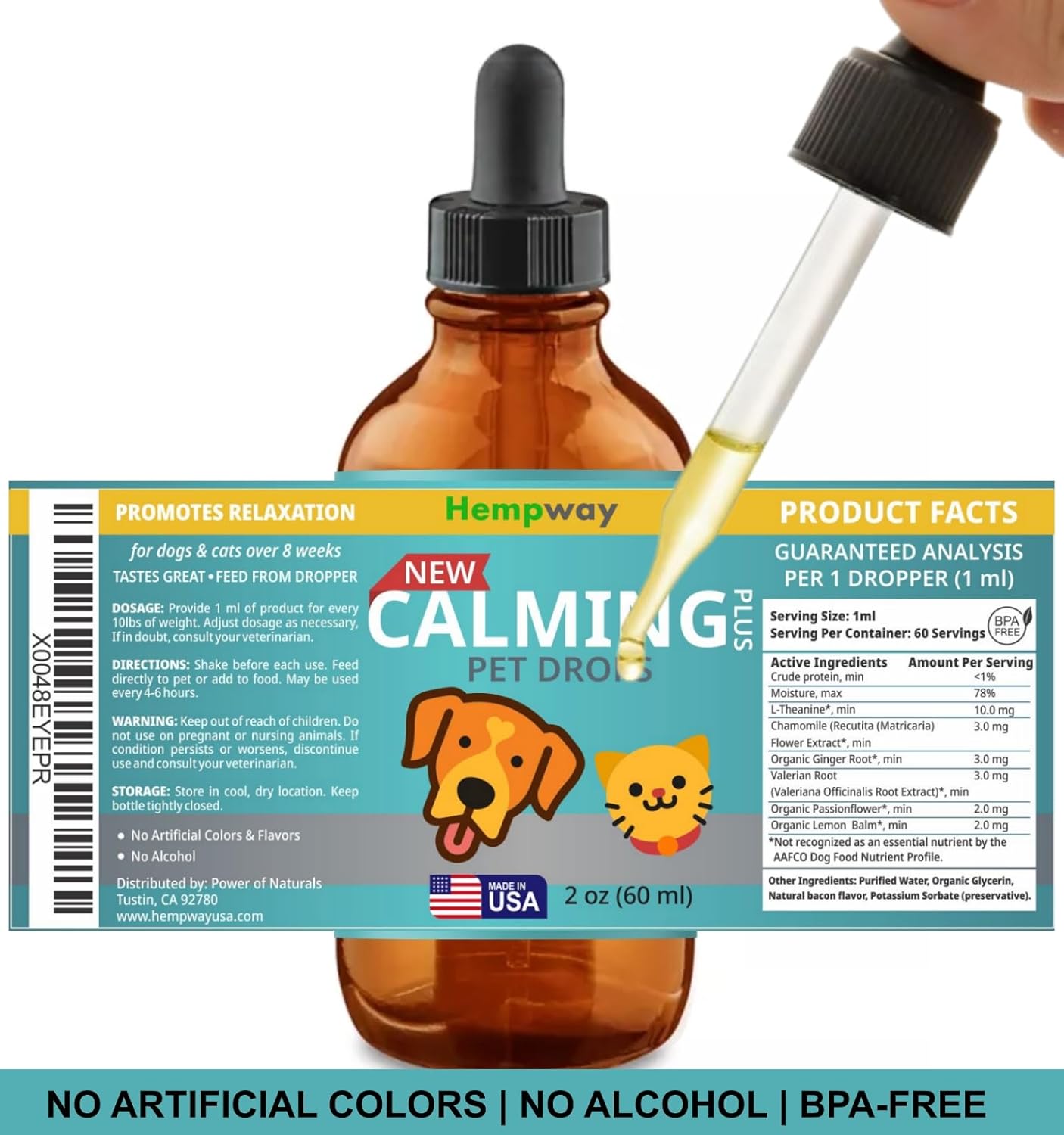 Dog Cat Calming Drops Organic Made in USA | Anti-Separation Natural Dog Cat Calming Formula for Well-Being and Comfort | Bacon Flavor 4 oz (120 ml) - 120 Servings - Image 7
