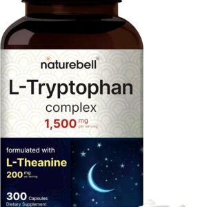 NatureBell L-Tryptophan Complex - 300 Capsules - Triple Strength 1,300mg L-Tryptophan with 200mg Free-Form L-Theanine - Calming Support Formula for Relaxation & Wellness