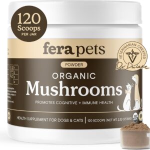 Fera Pets Mushroom Supplement for Dogs & Cats with Turkey Tail - USDA Organic - Cognitive and Immune Support - Enhances Liver Function - Supports a Healthy Gut - Powder - 120 Scoops