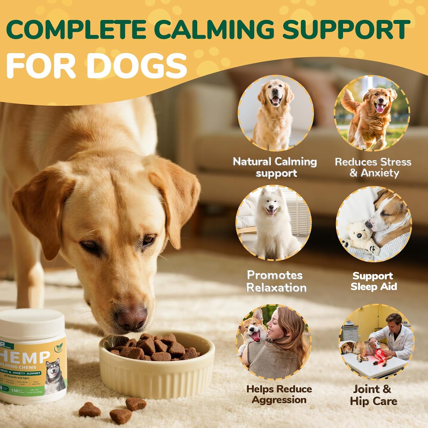 Hemp Calming Chews for Dogs, Calming Bites with Hemp Oil - Anti-Anxiety & Stress Relief Treat for Dogs Puppy Melatonin Sleep Aid Calm Dog with Separation, Noise,Thunder, Barking - 150Ct - Image 3