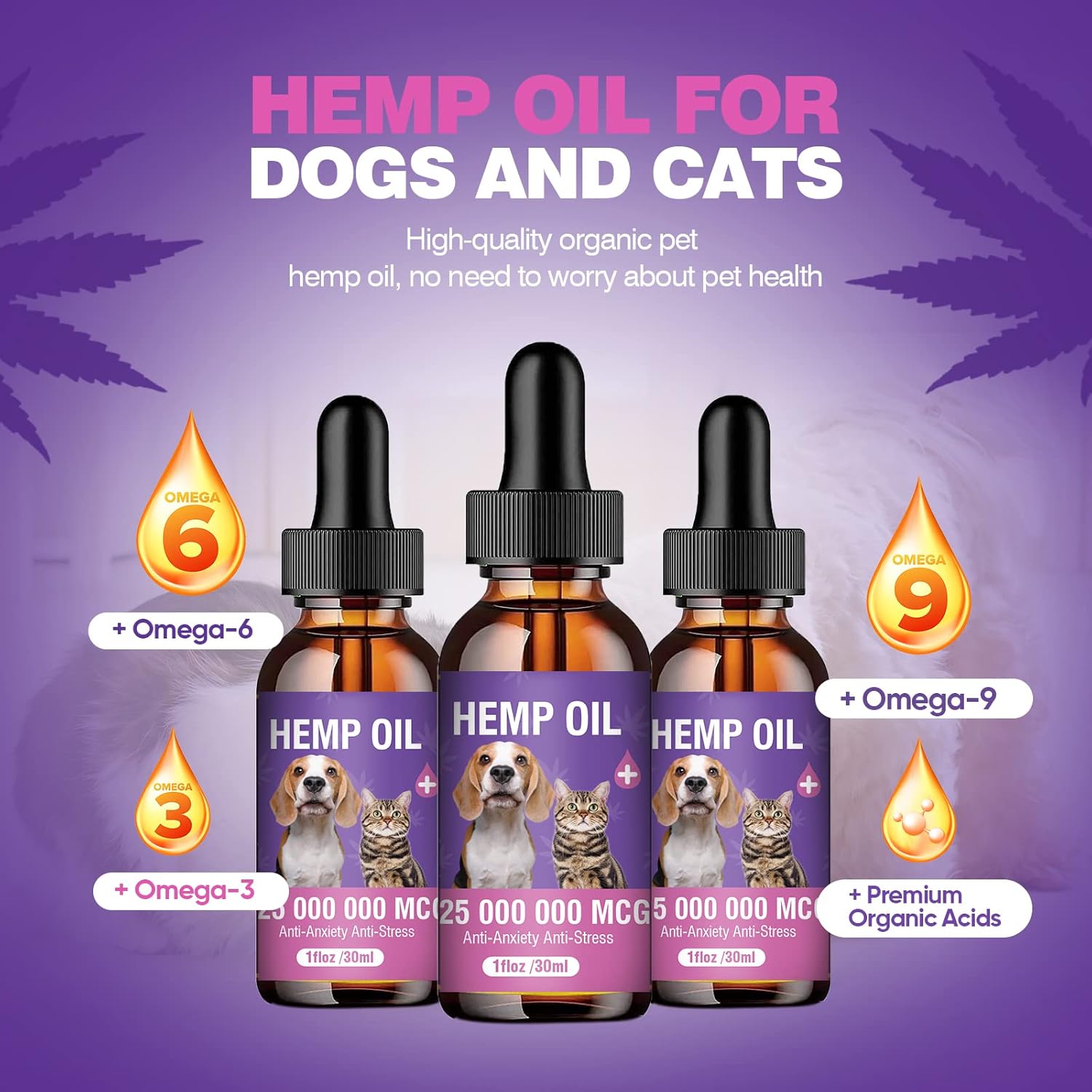 Hemp Oil for Dogs and Cats 3 Pack Relief Pet with Anxiety Stress Pain Aggressive - Image 4
