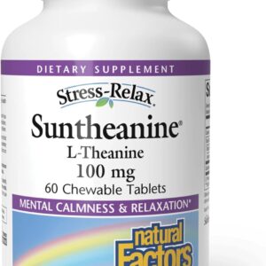 Natural Factors Suntheanine L-Theanine 100 mg - Health Supplement for Calm Outlook - L-Theanine Supplement Supports Relaxing Sleep & Aids Against Drowsiness - 60 Chewable Tablets (30 Servings)