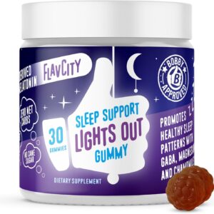 FlavCity Melatonin Sleep Gummies for Adults, Lights Out Gummy - Chewable Sleep Support Supplement with Plant-Based GABA, Magnesium & Chamomile for Deep & Restful Bedtime, 30-Day Supply