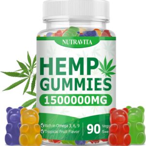 Naturals Fruit Hemp Gummies 1,500,000mg High Strength - Natural Hemp Oil Infused Gummies Great for Peace & Relaxation,America's #1 Favorite Hemp Gummy Brand - 90 Gummies