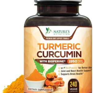 Turmeric Curcumin Supplement 95% Curcuminoids - 1800mg Organic Turmeric Per Serving - BioPerine Black Pepper Extract for Best Absorption, Natural Joint Support, Non-GMO, Bottled in USA - 240 Capsules
