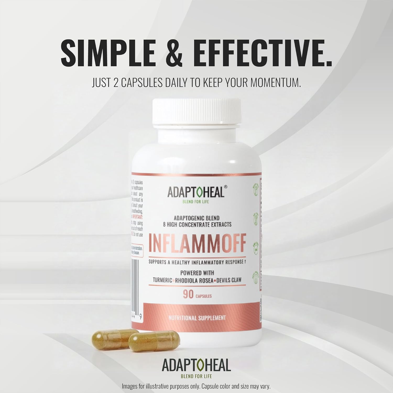 ADAPTOHEAL Inflammoff - Adaptogenic Supplement Designed to Support Joint, Muscle and Tissue Inflammation Naturally, 8 Highly Concentrated extracts with Turmeric and Rhodiola rosea (90 Capsules) - Image 8