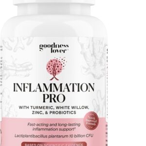 Goodness Lover Inflammation Pro, with 10 Billion CFU for Digestive Support, Curcumin, White Willow bark Extract, Zero fillers, Vegan, 30 Servings