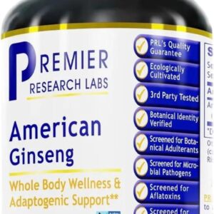 Premier Research Labs American Ginseng Supplement - American Ginseng Capsules, Herbal Ginseng Root Pills, North American Ginseng Herb Extract, Calming Energy Supplement - 60 Plant-Based Capsules