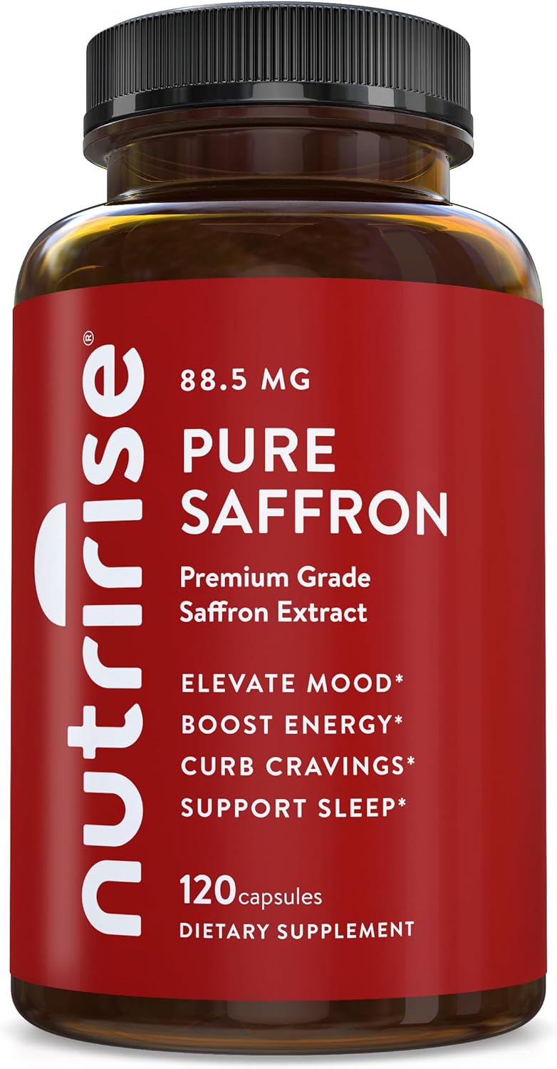 NutriRise Saffron Supplements 120 Capsules, 88.5mg Pure Extract - 4 Month Supply for Mood, Energy, Sleep, Stress & Cortisol Support - Non-GMO, Vegan & Gluten-Free for Women & Men