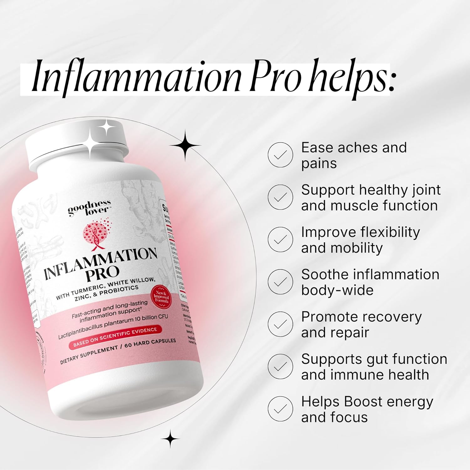 Goodness Lover Inflammation Pro, with 10 Billion CFU for Digestive Support, Curcumin, White Willow bark Extract, Zero fillers, Vegan, 30 Servings - Image 4