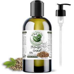 Bella Terra Oils - Hemp Seed Oil 8 oz - Cold-Pressed & Nutrient-Rich, Infused with Phytosterols, Potassium & Calcium for Skin & Hair Care