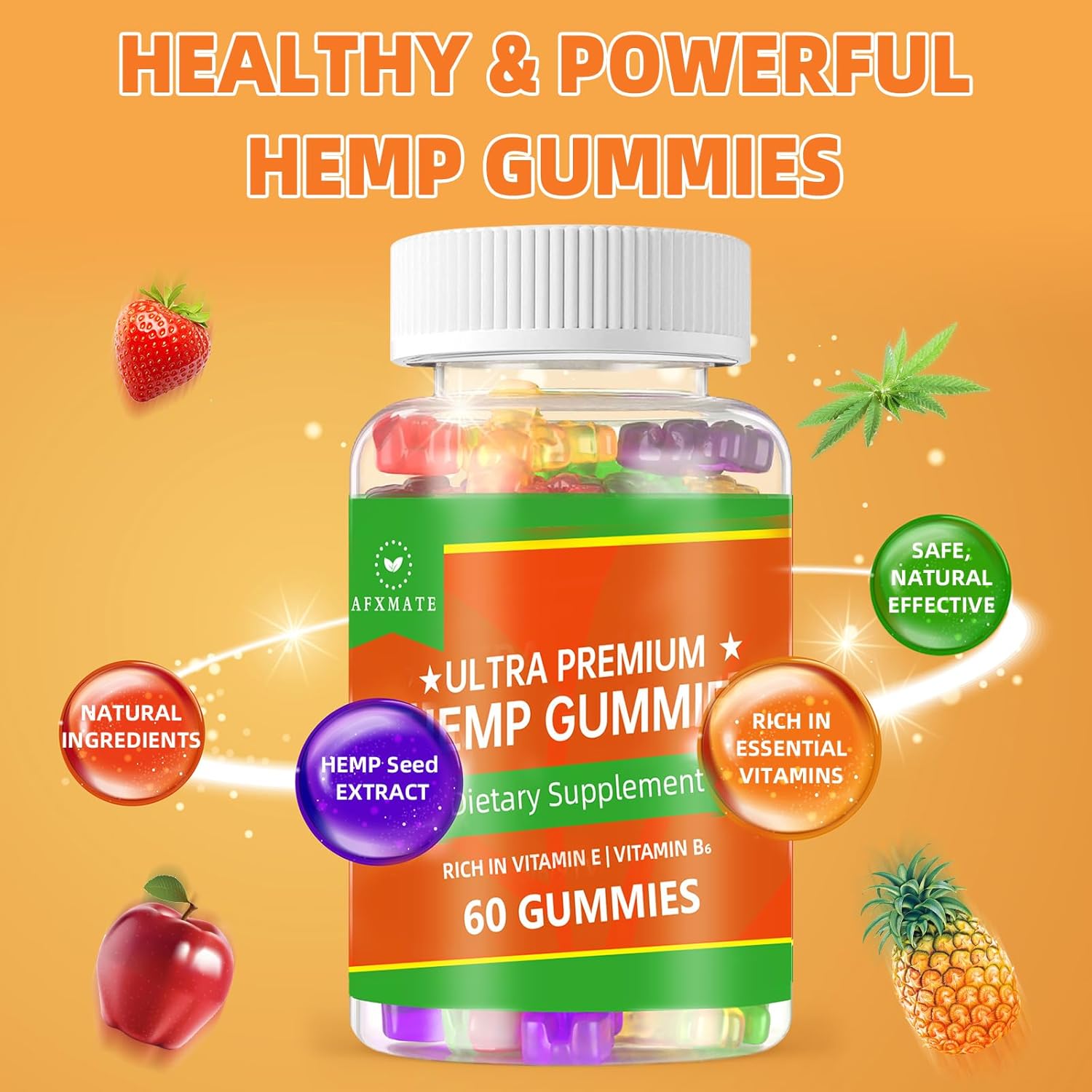 (2 Pack) Hemp Gummies, Fruity Edibles Gummy Advanced 100% Natural High Potency Hemp Seed Extract Gummies - 120 Gummies - Image 7