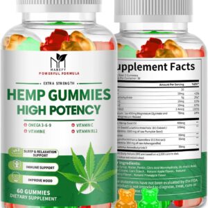 2 Pack Hemp Gummies for Sleep, Relaxation - Extra Strength with Magnesium & Vitamins - High Potency Natural Hemp Oil Extract Supplement, Vegan Gummy Bears, Fruit Flavor