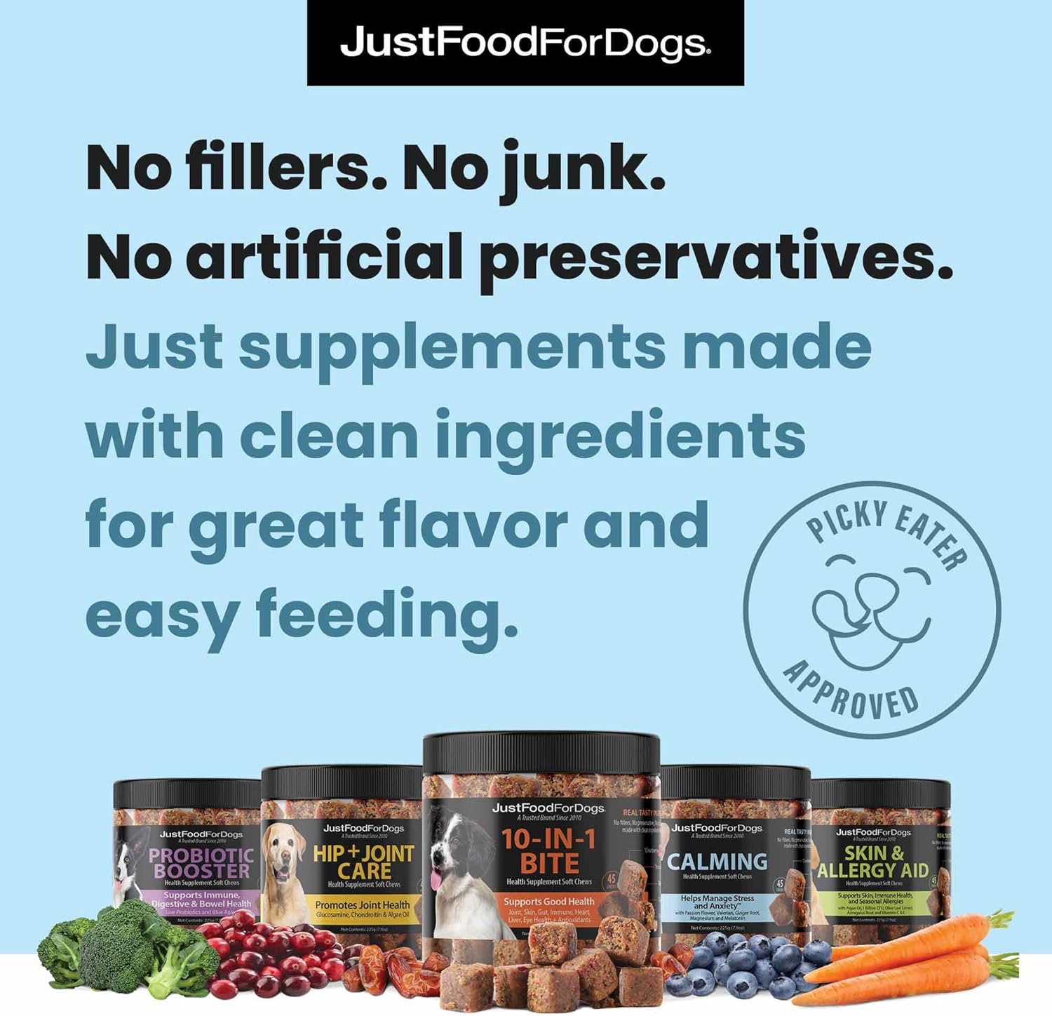 Just Food for Dogs Hip and Joint Supplement for Dogs, Human Grade Glucosamine Chondroitin Dog Supplements, Multivitamin Soft Chews, Omega 3 Oil, Superfood Blend, Plant Based Dog Vitamins - 45 Count 3 - Image 7