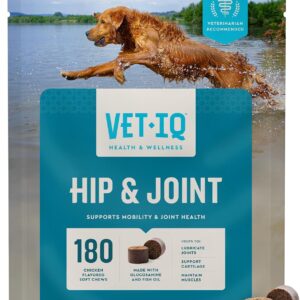 VetIQ Glucosamine Hip & Joint Supplement for Dogs, 180 Soft Chews, Joint Support Supplement with MSM and Krill, Dog Health Supplies Large & Small Breed, Chicken Flavored Chewables