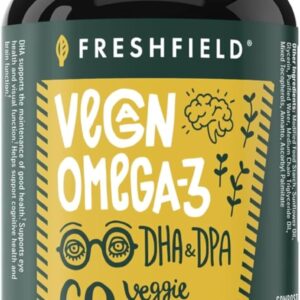 Freshfield Vegan Omega 3, Algae (Algal) Oil, Fish Oil Free Company, Third Party Tested, Carrageenan Free, DHA Supplement w/DPA, Plant Based Omega. Supports Heart, Brain, Joint Health