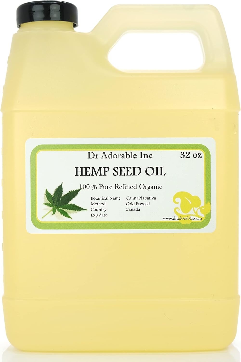 Dr Adorable - 32 oz - Hemp Seed Oil Refined - 100% Pure Natural Cold Pressed Organic