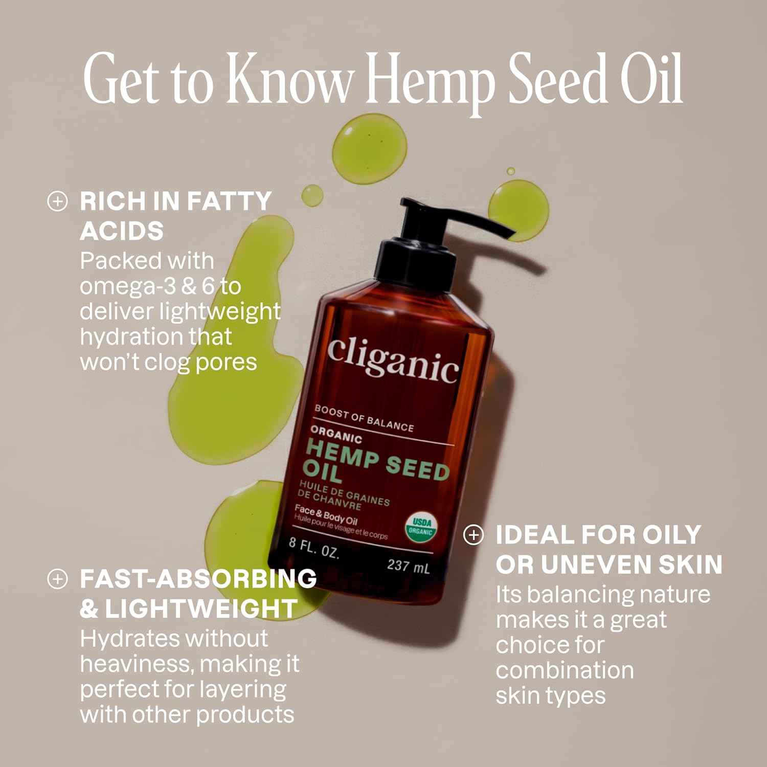 Cliganic Organic Hemp Seed Oil For Skin, Face & Hair - 100% Pure Cold Pressed Natural Unrefined - Image 2