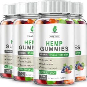 4 Pack Organic Hemp Gummies Extra Strengthen High Potency with Pure Hemp Oil Extract Vegan Edible Bear Candy for Relaxation and Peace