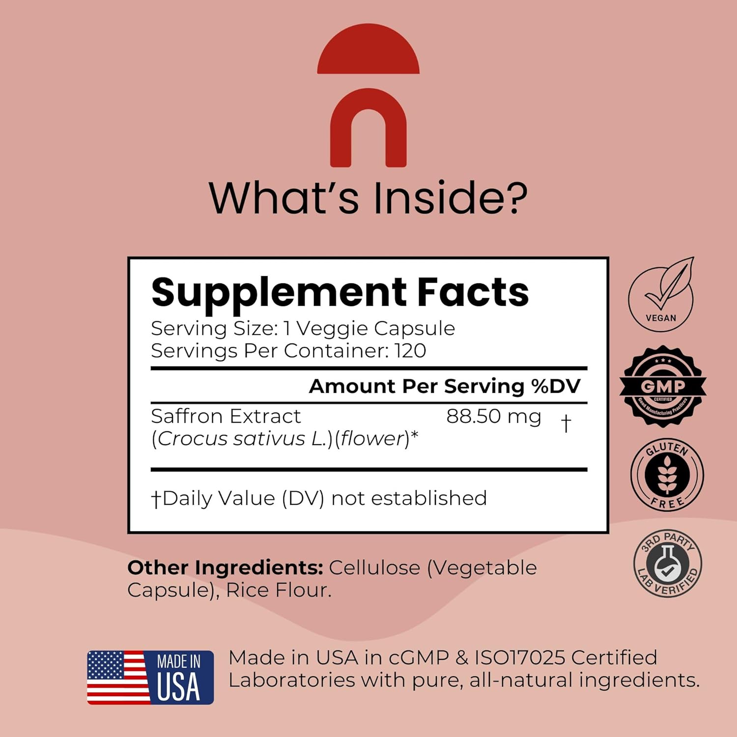 NutriRise Saffron Supplements 120 Capsules, 88.5mg Pure Extract - 4 Month Supply for Mood, Energy, Sleep, Stress & Cortisol Support - Non-GMO, Vegan & Gluten-Free for Women & Men - Image 2