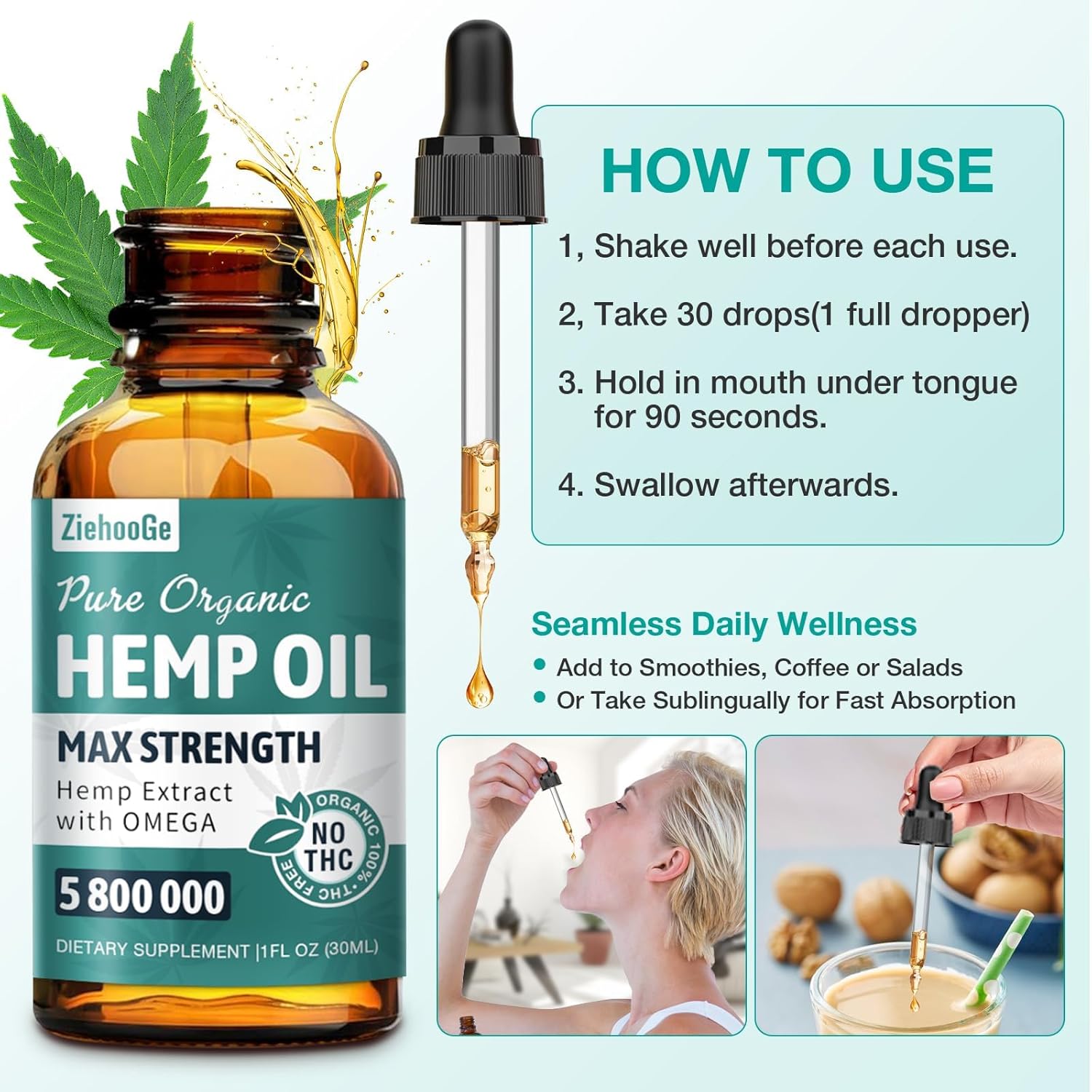 Hemp Oil Drops 3 Pack - Maximum Strength 100% Natural Hemp Oil Organic Supports Relaxation - Image 3