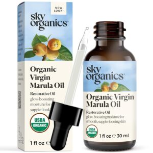 Sky Organics Organic Marula Oil for Face 100% Pure & Cold-Pressed USDA Certified Organic to Replenish, Balance & Boost Glow, 1 fl. Oz