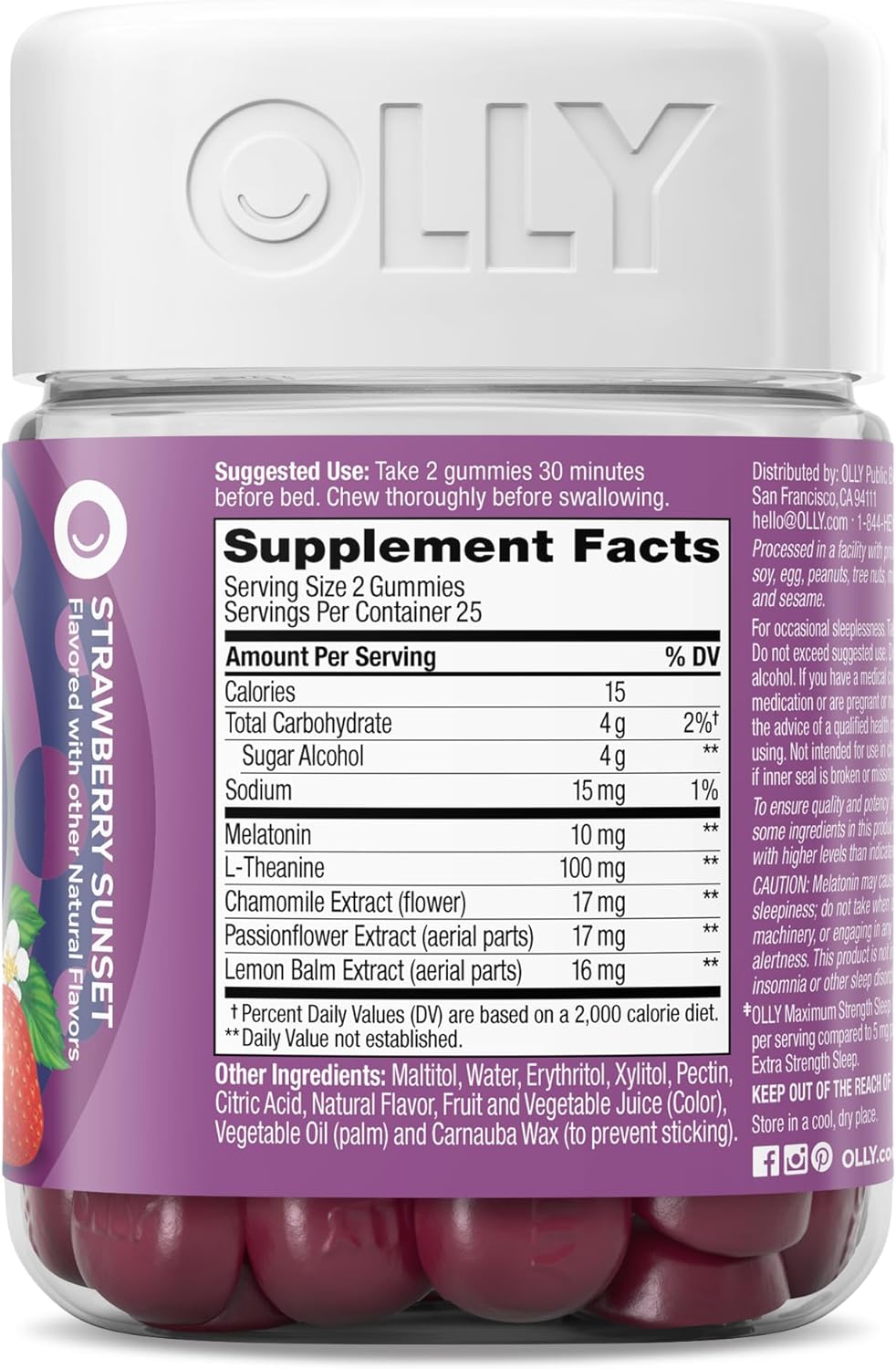 OLLY Max Strength Sleep Gummy, 10mg Melatonin, L-Theanine, Chamomile, Lemon Balm, Sugar Free, Vegetarian Sleep Aid, Strawberry - 50 Count - Image 8