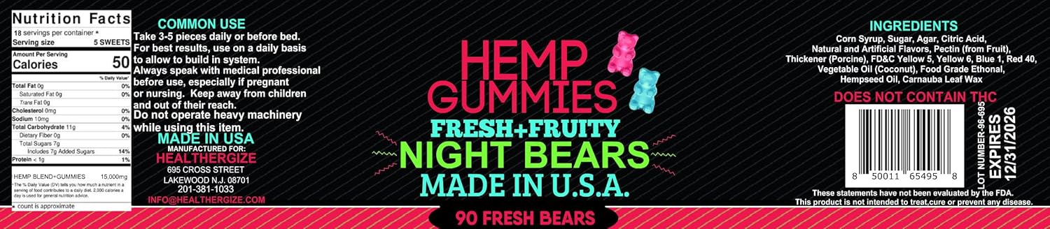 Hemp Gummies for Sleep-Calm Relaxation Fruity Gummy Bears Edibles, Restful Bedtime-Natural Hemp Oil Omega Candy-Made in USA-90 Count - Image 9