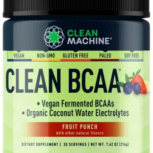 Clean BCAA - 2:1:1 Food Sourced BCAAs Powder & Coconut Water Electrolytes Recovery & Amino Energy Supplement - Award Winning Vegan Amino Acid Supplement - 30 Servings (30, Fruit Punch)