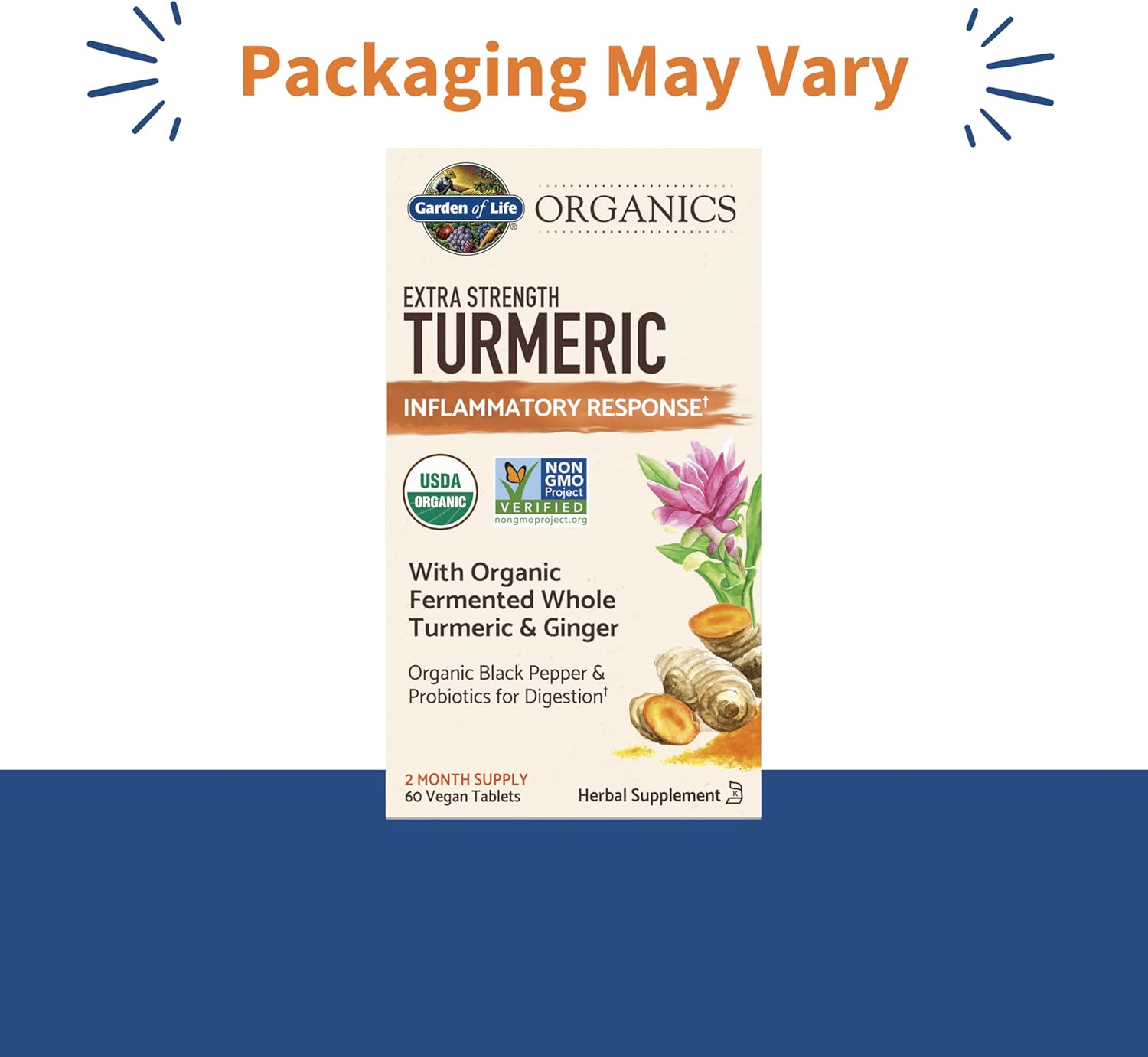 Garden of Life Organics Extra Strength Turmeric Inflammatory Response 60 Tablets-100mg Curcumin (95% Curcuminoids) Black Pepper, Probiotics, Organic Non-GMO Vegan Gluten Free Herbal Supplement - Image 2