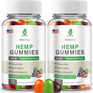 2 Packs Hemp Gummies for Sleep, Pain, Anxiety - High Potency Advanced Extra Strength with Pure Natural Hemp Oil - Hеmp Gummy for Adults