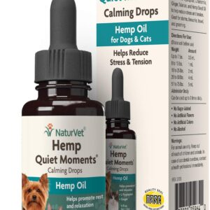 NaturVet – Hemp Quiet Moments Calming Drops - 4 oz – Enhanced with Hemp Seed Oil, L-Tryptophan & Ginger – Helps Reduce Stress & Promote Relaxation – for Dogs & Cats