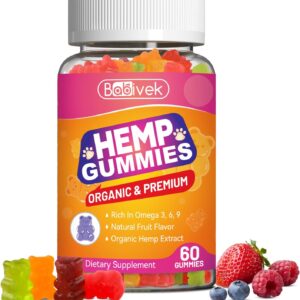 Hemp Oil Gummies with Vitamin C – Vegan, Organic, Non-GMO, Gluten-Free, Fruity Flavor, 60 Gummies(1Pack)