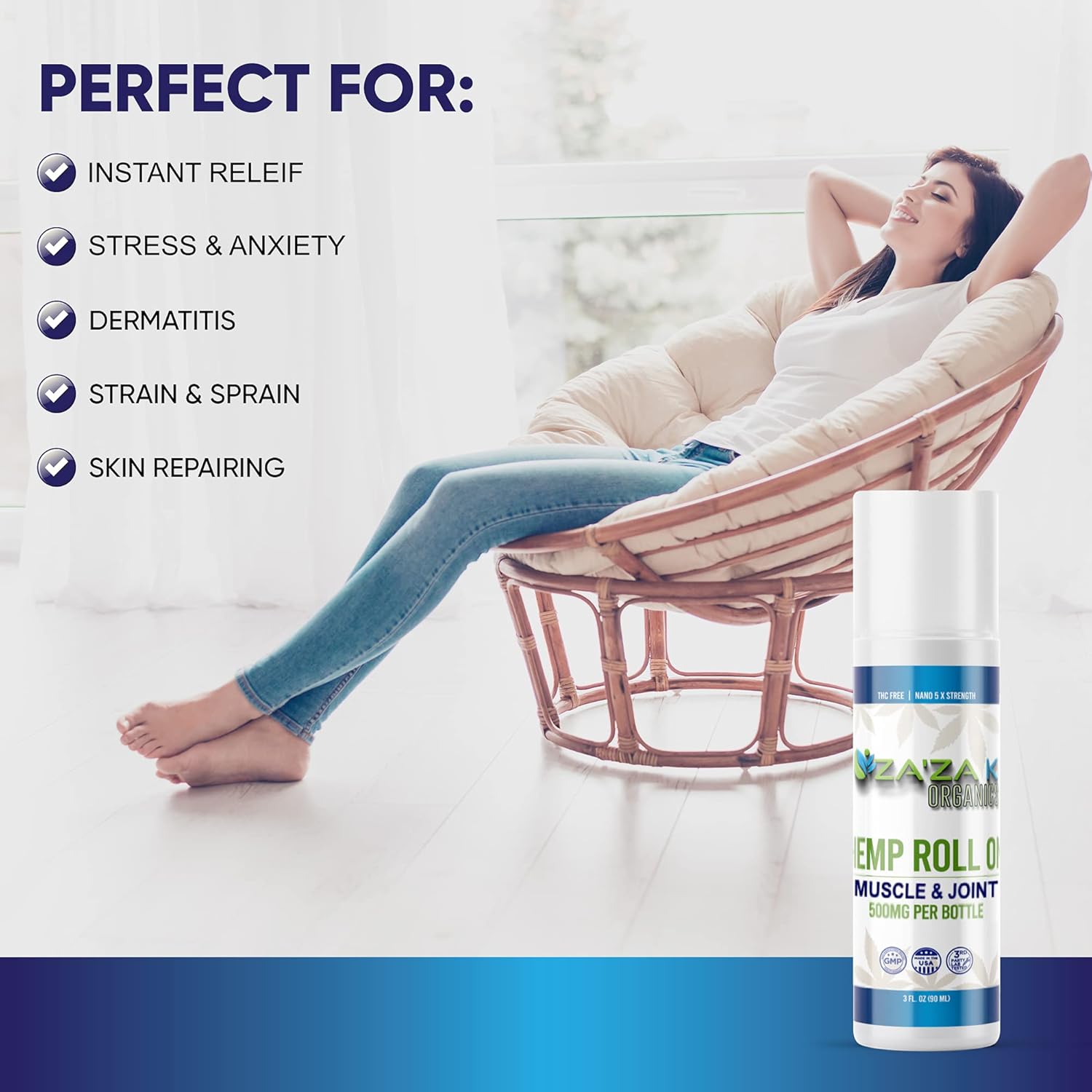 500mg Hemp Relief Roll-On Gel, ZA'ZA K ORGANICS - USA Made - Faster Acting, Longer Lasting. 3 oz - Image 5