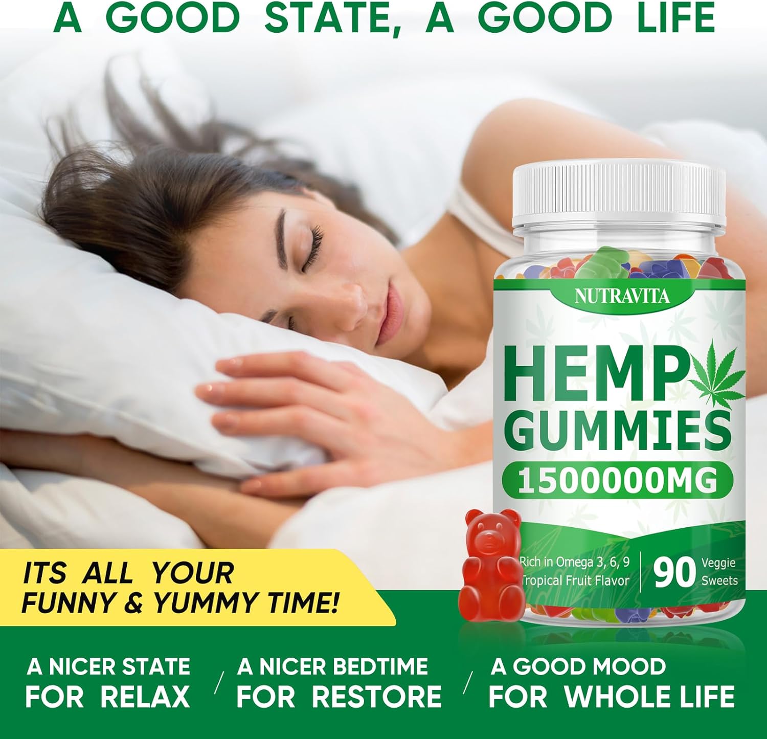 Naturals Fruit Hemp Gummies 1,500,000mg High Strength - Natural Hemp Oil Infused Gummies Great for Peace & Relaxation,America's #1 Favorite Hemp Gummy Brand - 90 Gummies - Image 7