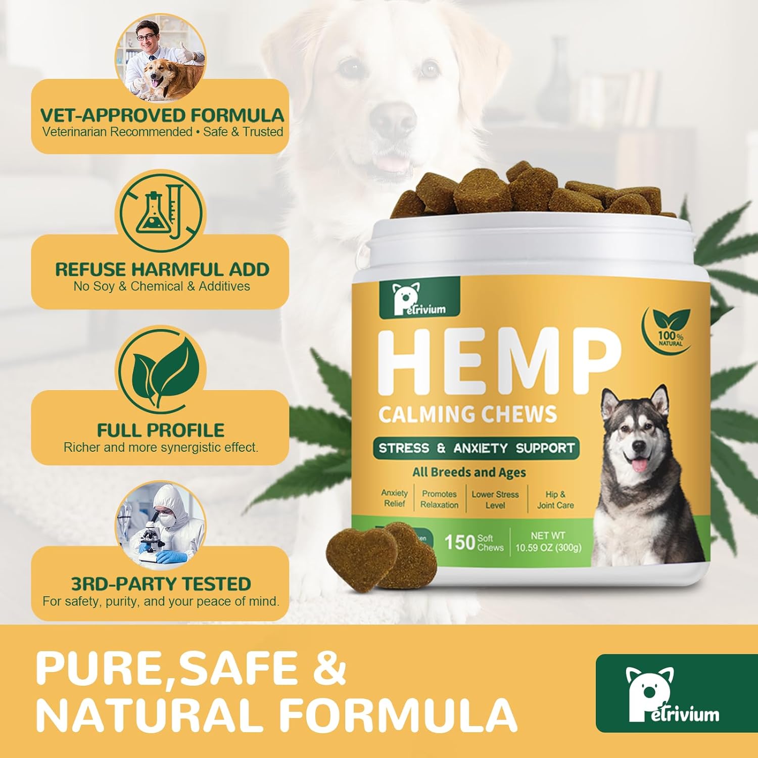 Hemp Calming Chews for Dogs, Calming Bites with Hemp Oil - Anti-Anxiety & Stress Relief Treat for Dogs Puppy Melatonin Sleep Aid Calm Dog with Separation, Noise,Thunder, Barking - 150Ct - Image 2