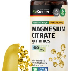 Magnesium Gummies for Women and Men - 400 mg Strength - 90 Vegan Chews - Chewable Magnesium Citrate Supplements - Pectin-Based