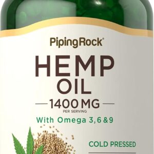 Piping Rock Hemp Oil Capsules 1400mg | 180 Softgels | Omega 3 6 9 | Cold Pressed | Gluten Free Supplements, Non-GMO