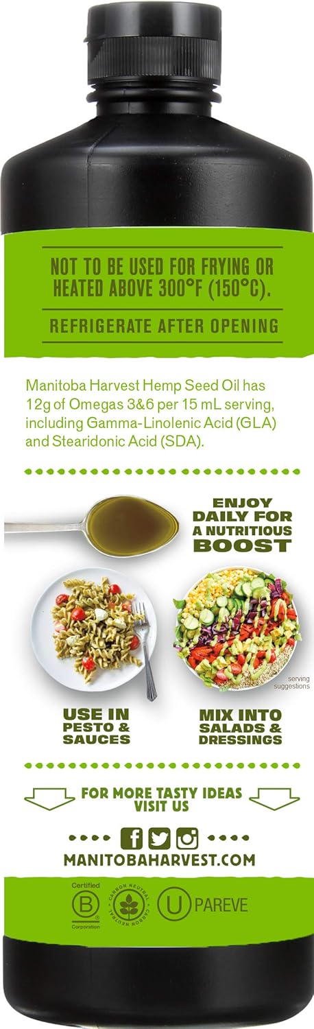 Manitoba Harvest Organic Hemp Oil, Cold Pressed, 12g of Omegas 3&6 Per Serving, Non-GMO, 16.9 Fl Oz - Image 5