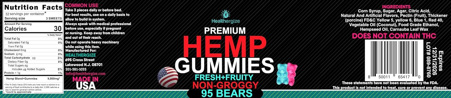 Hemp Gummies Sleep Edibles for Peace and Relaxation-Hemp Oil Infused Gummy Bears Candy-Natural Omega-Made in USA-95 Count - Image 8