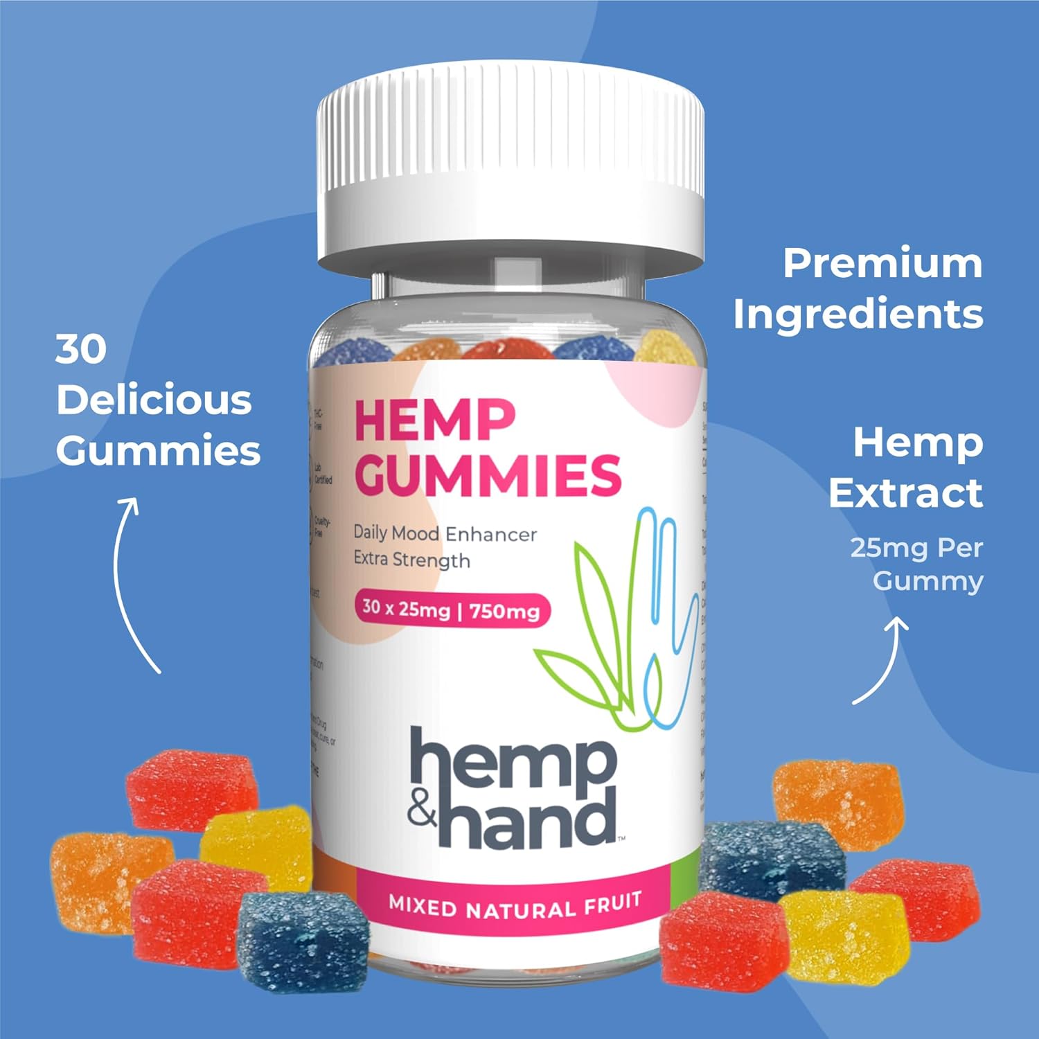 Hemp Gummies 750mg - Chill, Inflammation, Natural Pain, Restful Sleep (25mg Gummy) - by Hemp and Hand - Image 2